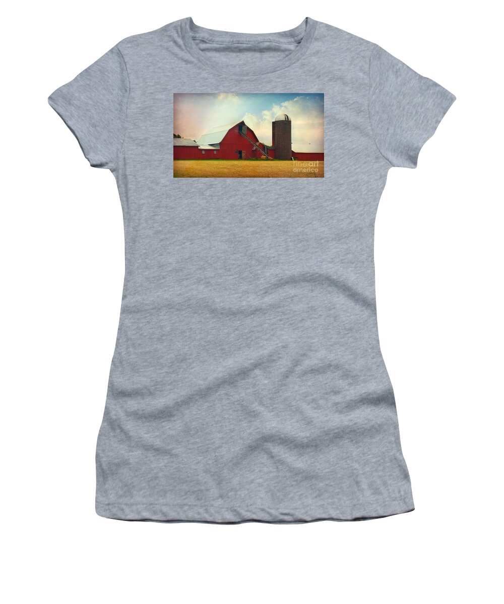 Red Barn Women's T-Shirt featuring the photograph Red Barn Silo by Beth Ferris Sale