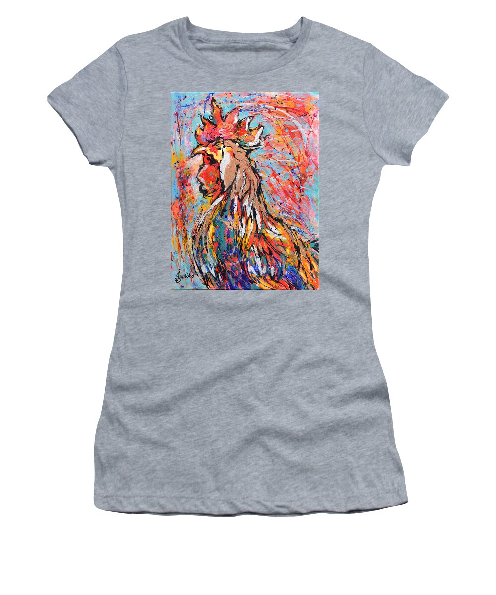 Rooster Women's T-Shirt featuring the painting Red Crown Rooster by Jyotika Shroff