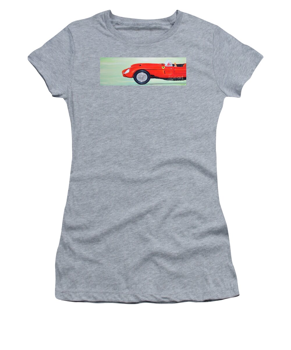 Red Women's T-Shirt featuring the painting Red Ferrari by Mary Scott