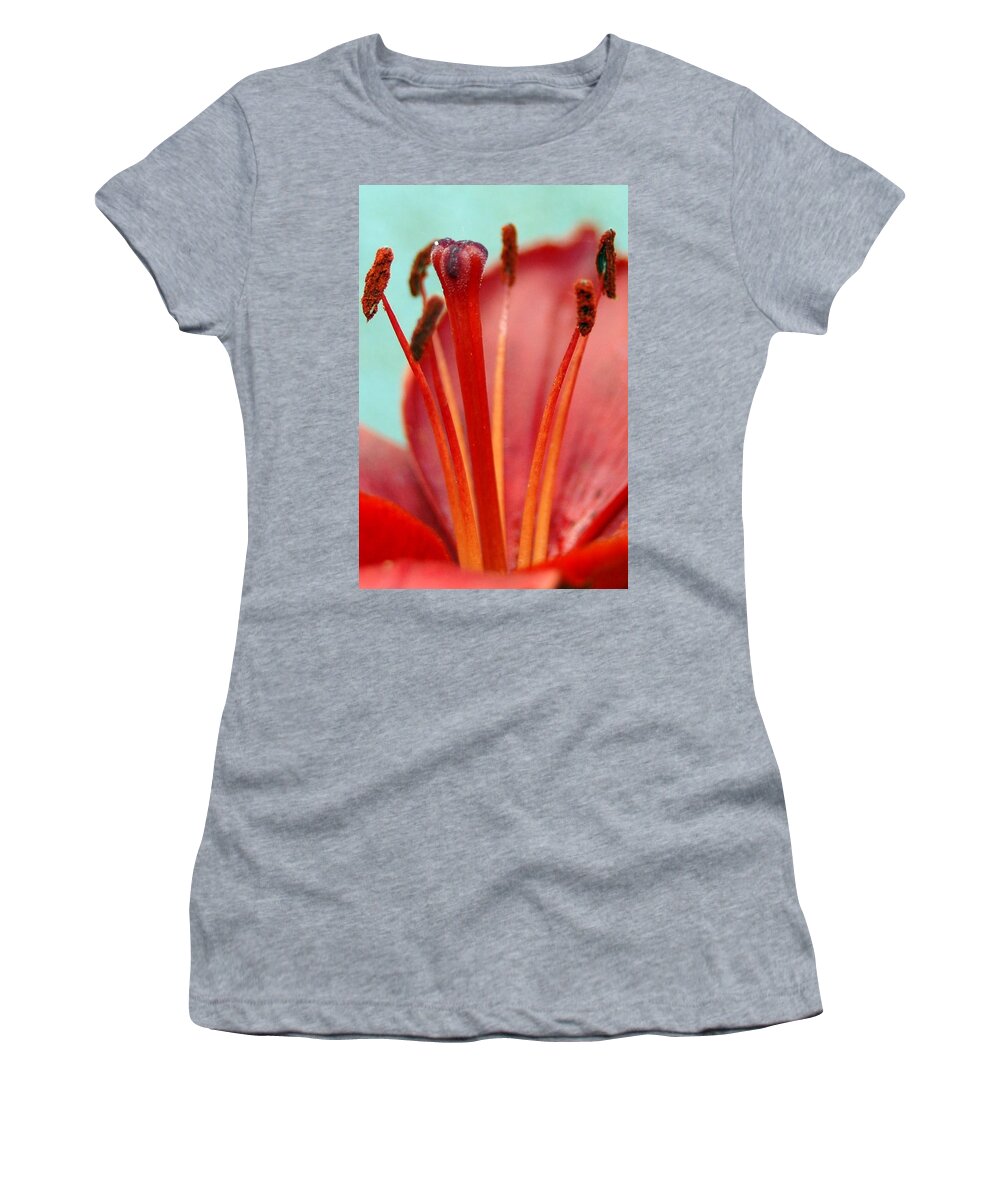 Flower Women's T-Shirt featuring the photograph Red Lily Reach by Amy Fose