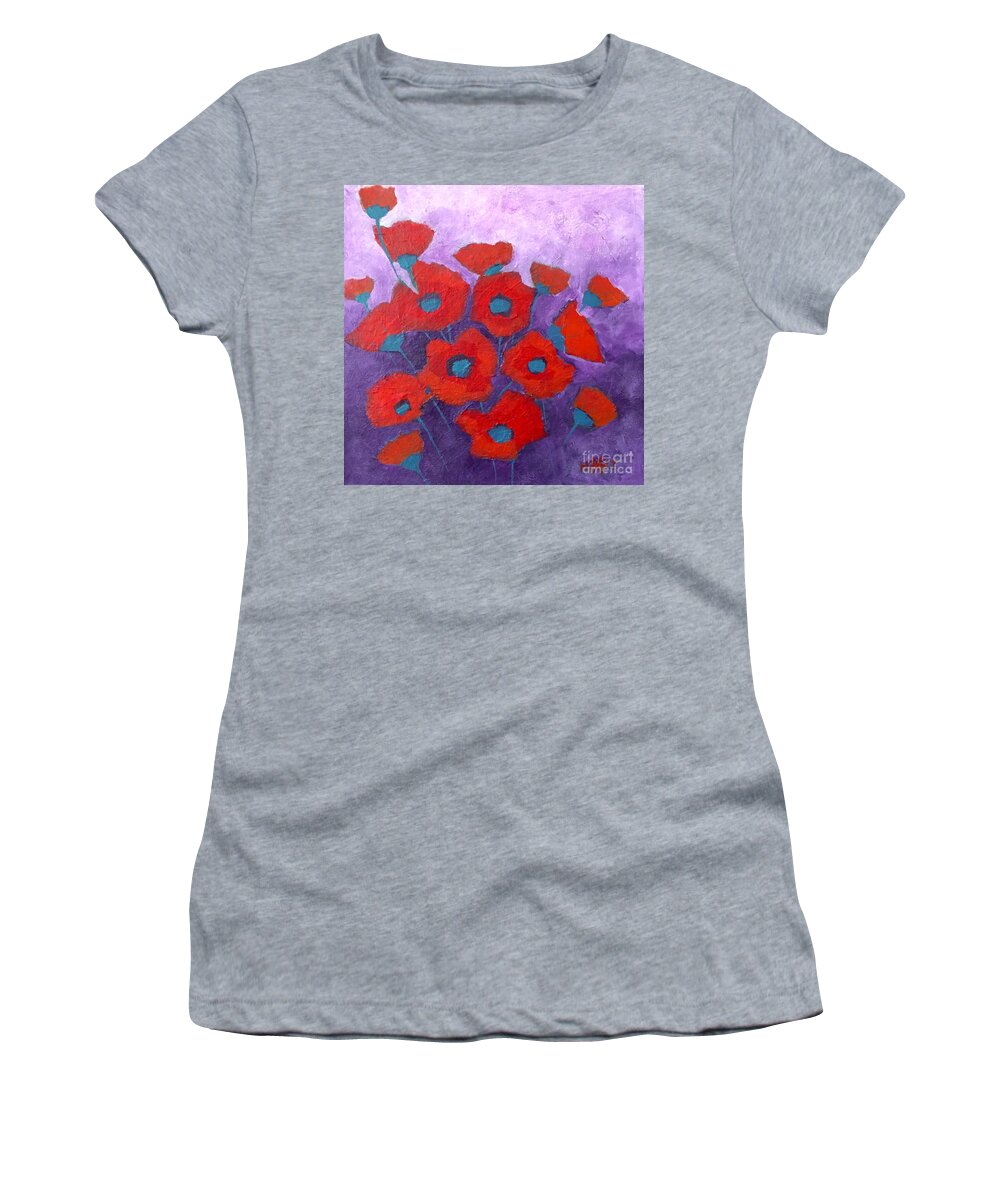 Nature Women's T-Shirt featuring the painting Red on purple by Wonju Hulse