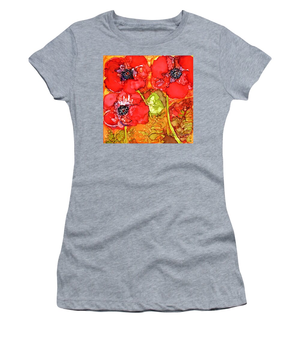 Red Poppies Women's T-Shirt featuring the painting Red Oriental Poppies by Vicki Baun Barry