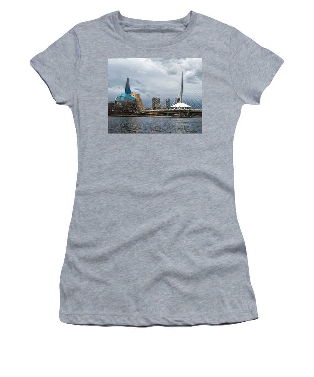 Cmhr Women's T-Shirt featuring the photograph Red River at Winnipeg by Tom Gort