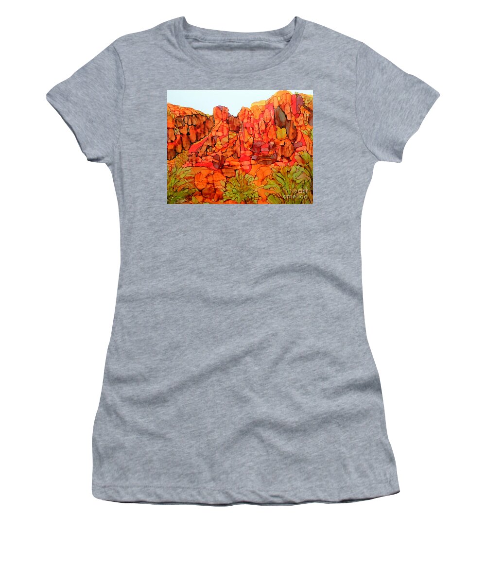 Alcohol Ink Women's T-Shirt featuring the painting Red Rock Canyon Veiw from the Loop 8 by Vicki Housel