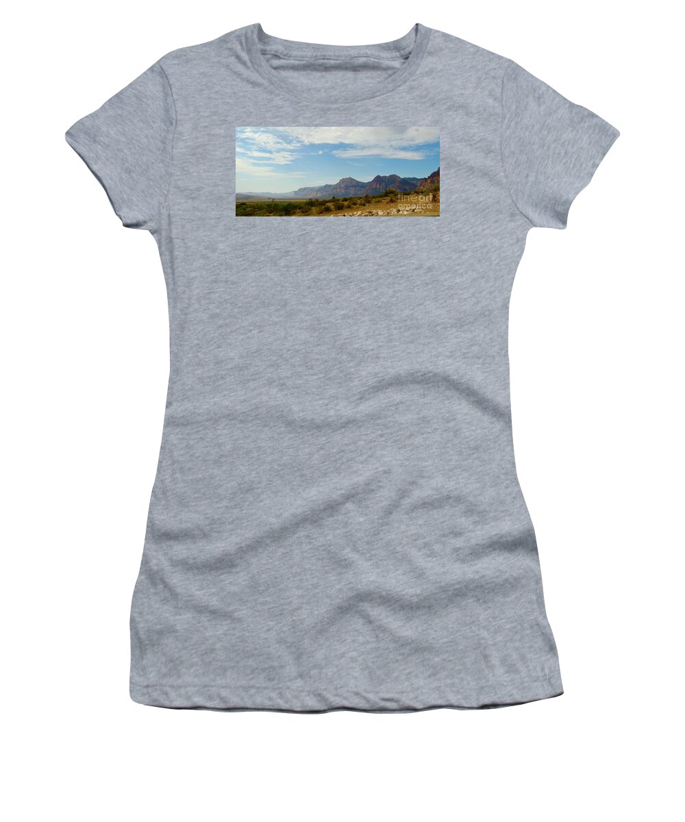 Red Rock Canyon Women's T-Shirt featuring the photograph Red rock Morning Panorama by Craig Wood