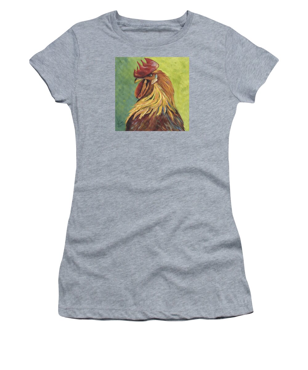 Rooster Women's T-Shirt featuring the painting Red Rooster Portrait by Donna Tucker