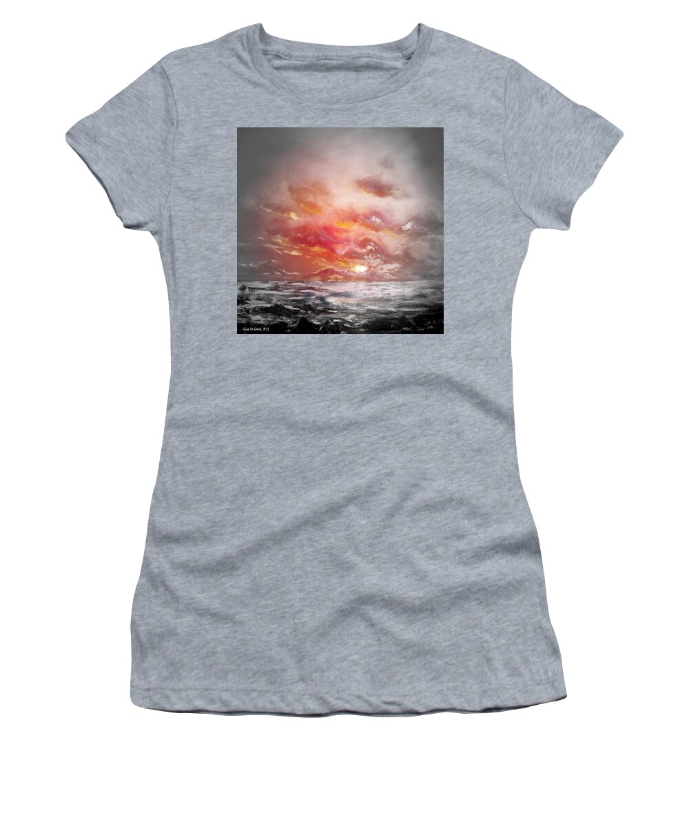 Sunset Women's T-Shirt featuring the painting Red Sunset 77 by Gina De Gorna