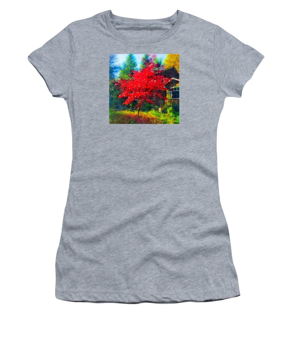 Autumn Women's T-Shirt featuring the photograph Red Tree by Ronda Broatch
