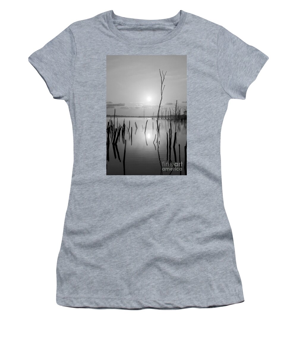 Manasquan Reservoir Women's T-Shirt featuring the photograph Reflections of Solitude by Debra Fedchin