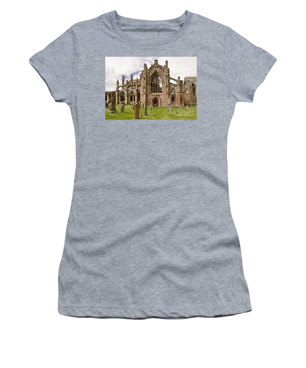 Melrose Abbey Women's T-Shirt featuring the photograph Reformation Imprint. One. by Elena Perelman