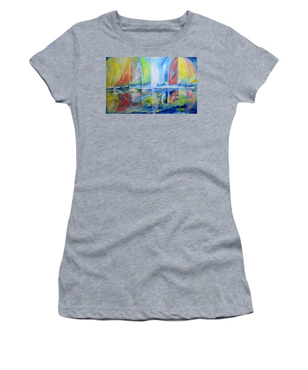 Sailing Women's T-Shirt featuring the painting Regatta In Color by Gary Smith
