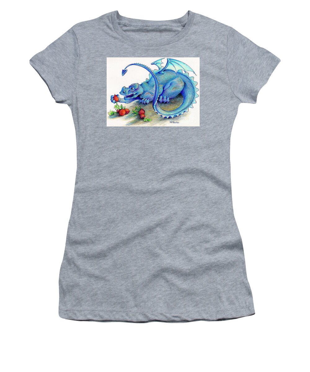 Dragon Women's T-Shirt featuring the drawing Reluctant Vegetarian by K M Pawelec