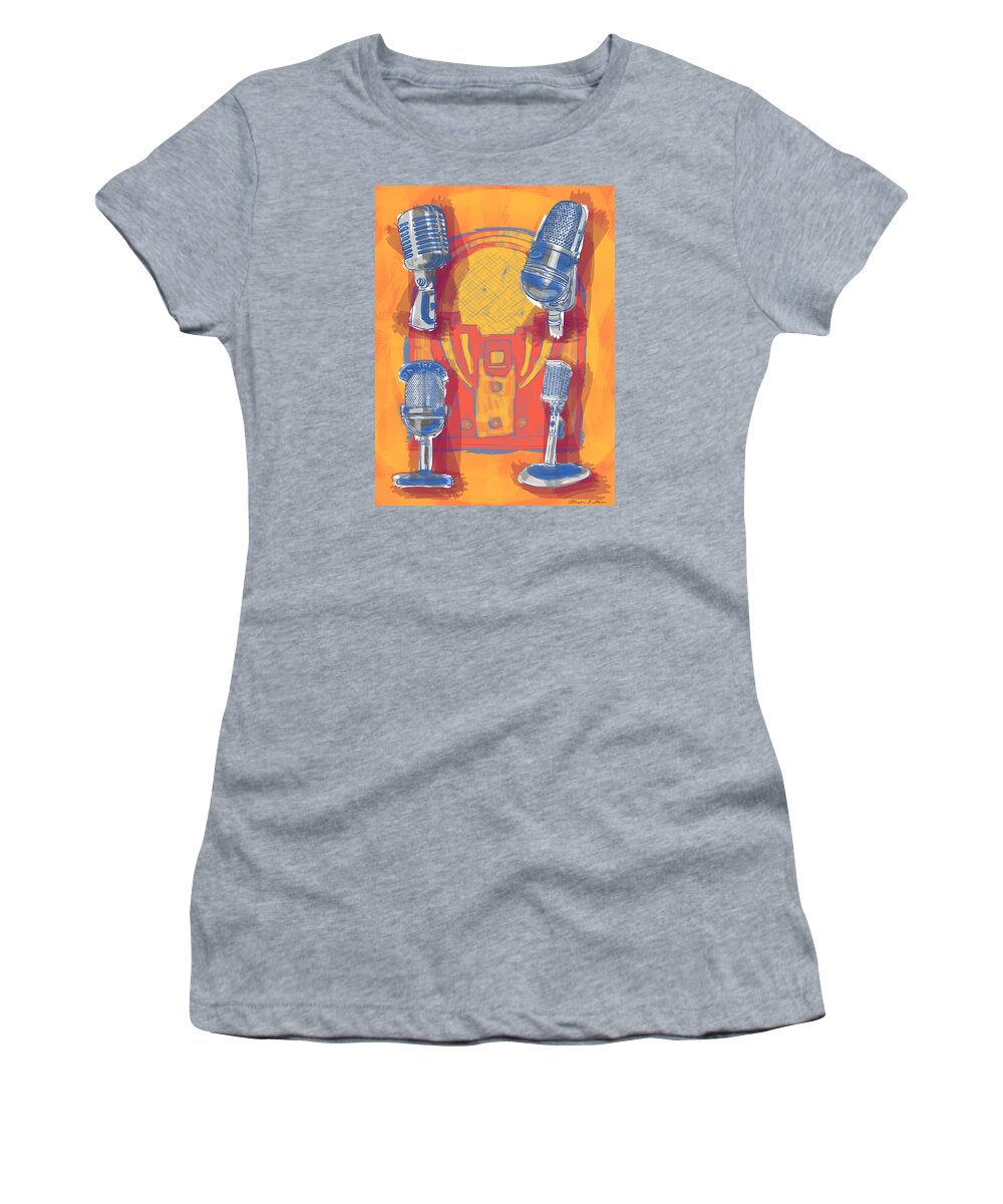 Micorphone Women's T-Shirt featuring the painting Remembering Radio by Alison Stein