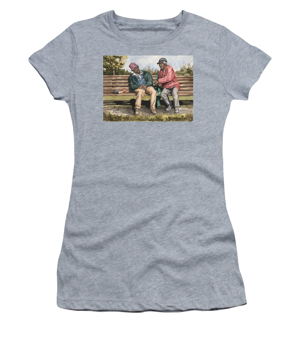 Park Women's T-Shirt featuring the painting Remembering The Good Times by Sam Sidders