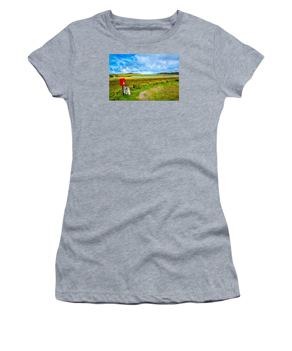 Royal Mail Women's T-Shirt featuring the photograph Remote Mailbox in Scotland by Andreas Berthold