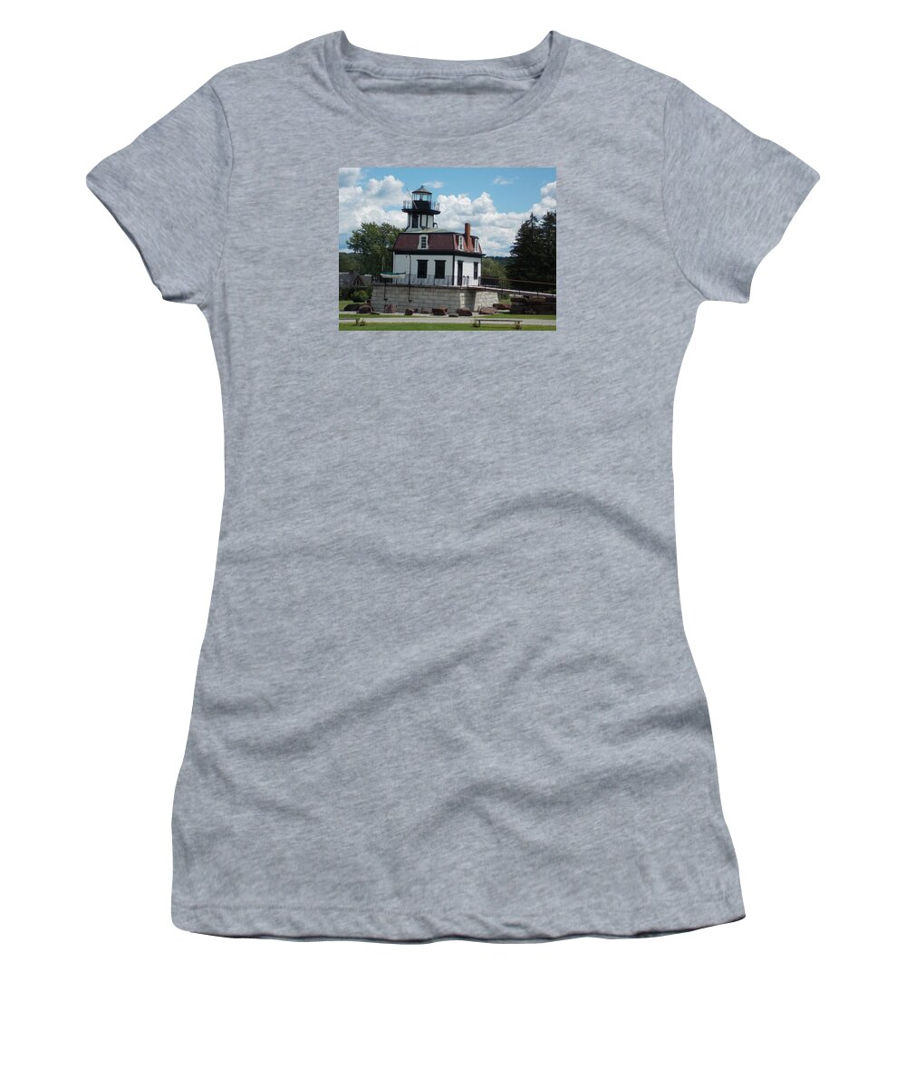 Shelburne Women's T-Shirt featuring the photograph Restored Lighthouse by Catherine Gagne