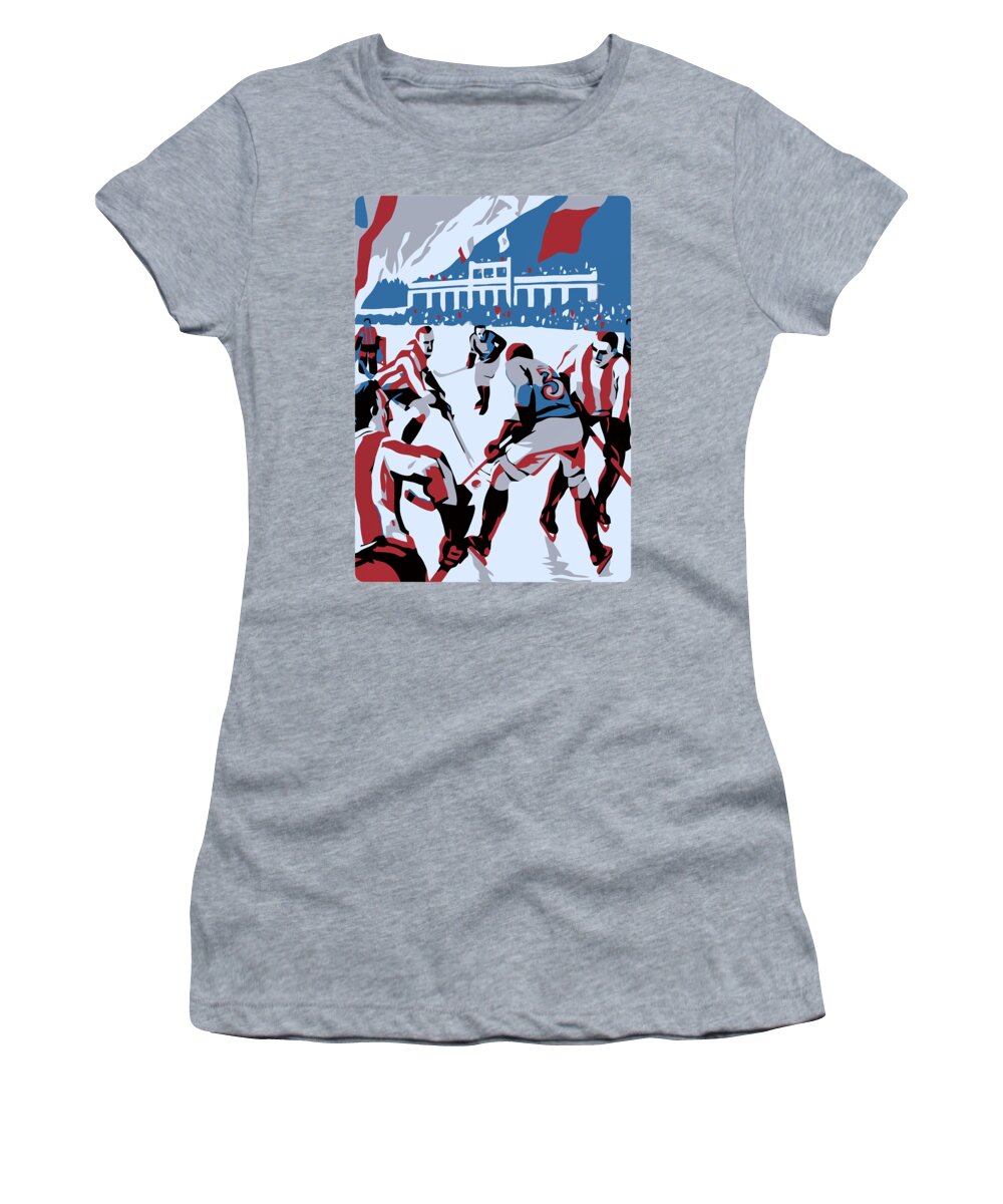  Women's T-Shirt featuring the digital art Retro Ice Hockey by Heidi De Leeuw