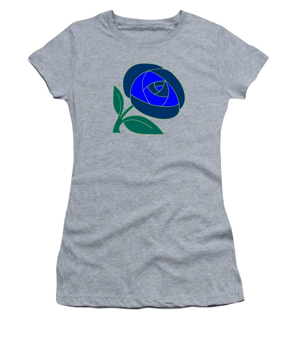 Rose Women's T-Shirt featuring the drawing Retro Seventies style rose flower blue by Heidi De Leeuw
