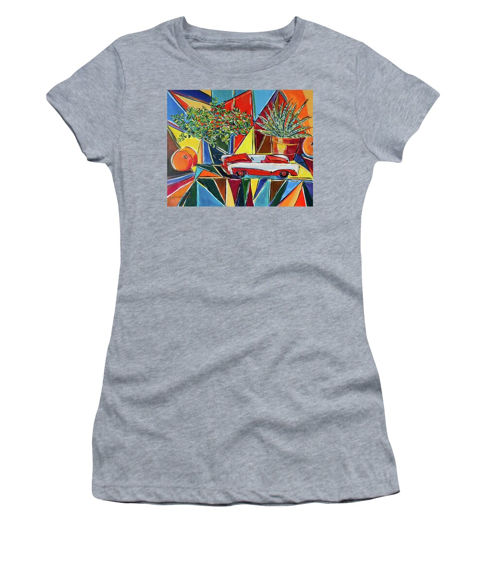 Abstract Expressionism Women's T-Shirt featuring the painting Retro Toy Car Still Life by Seeables Visual Arts