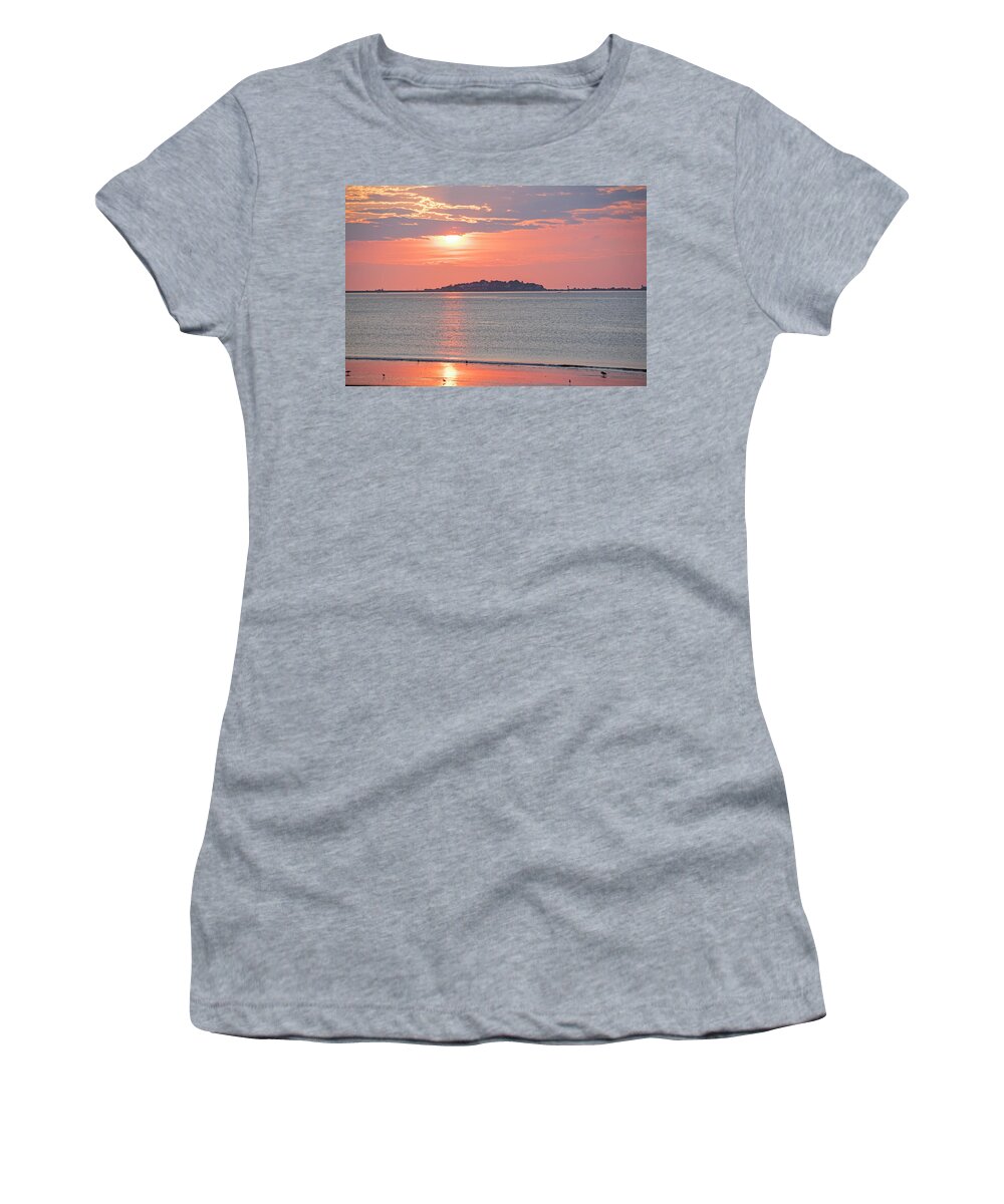 Revere Women's T-Shirt featuring the photograph Revere Beach Sunrise Revere MA Looking Towards Nahant by Toby McGuire