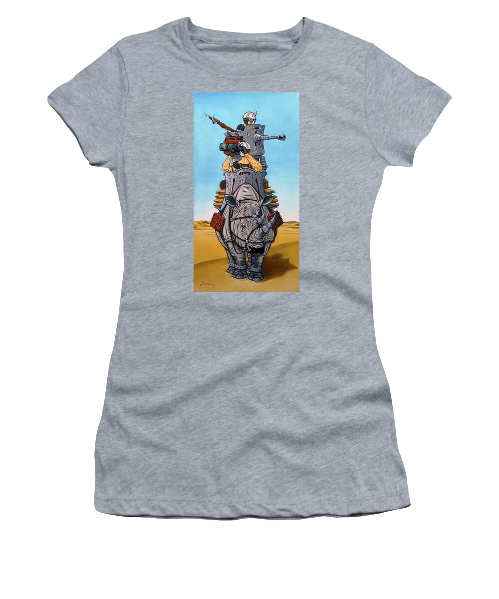 Women's T-Shirt featuring the painting Rhinoceros Riders by Paxton Mobley