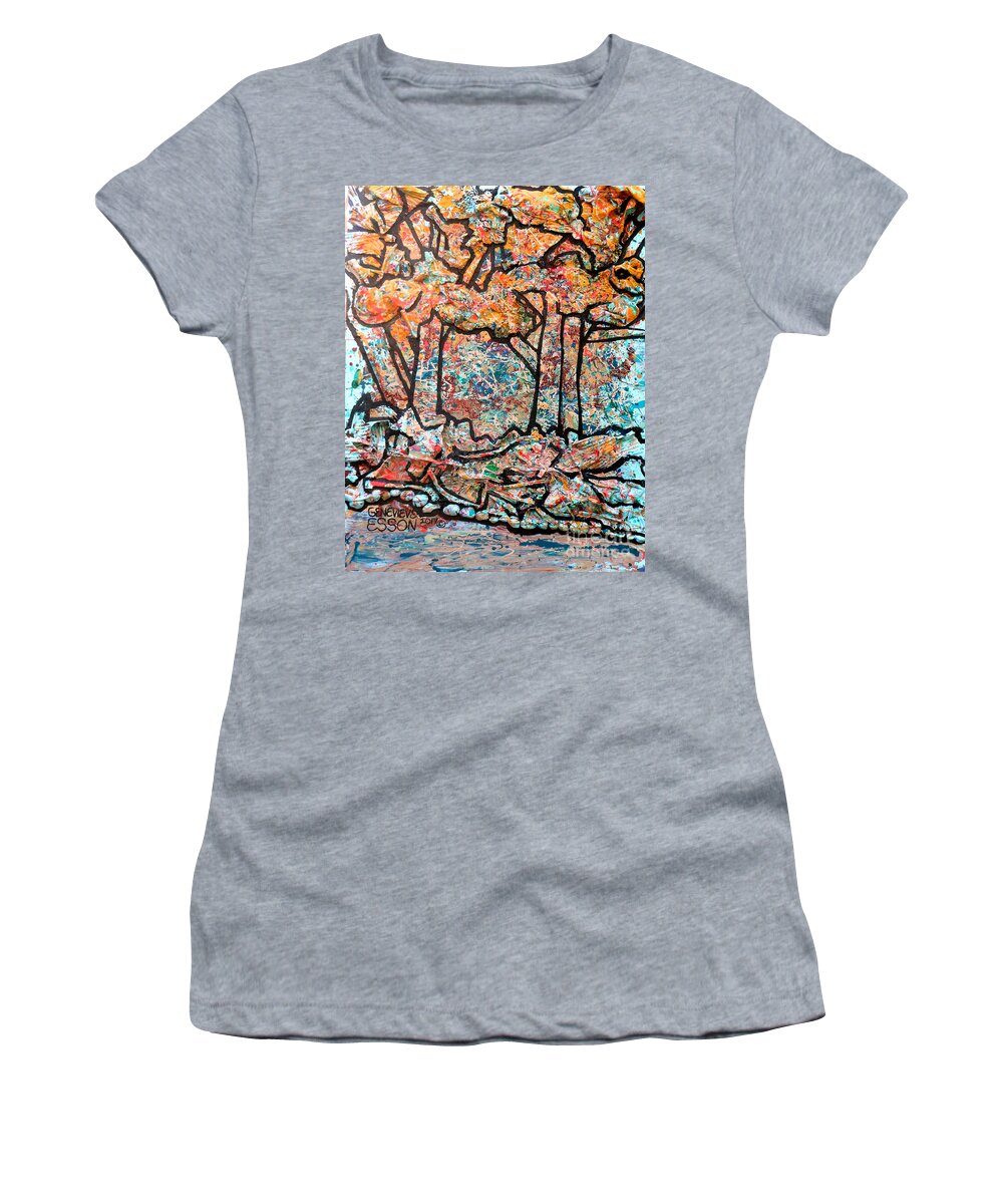 Trees Women's T-Shirt featuring the mixed media Rhythm Of The Forest by Genevieve Esson