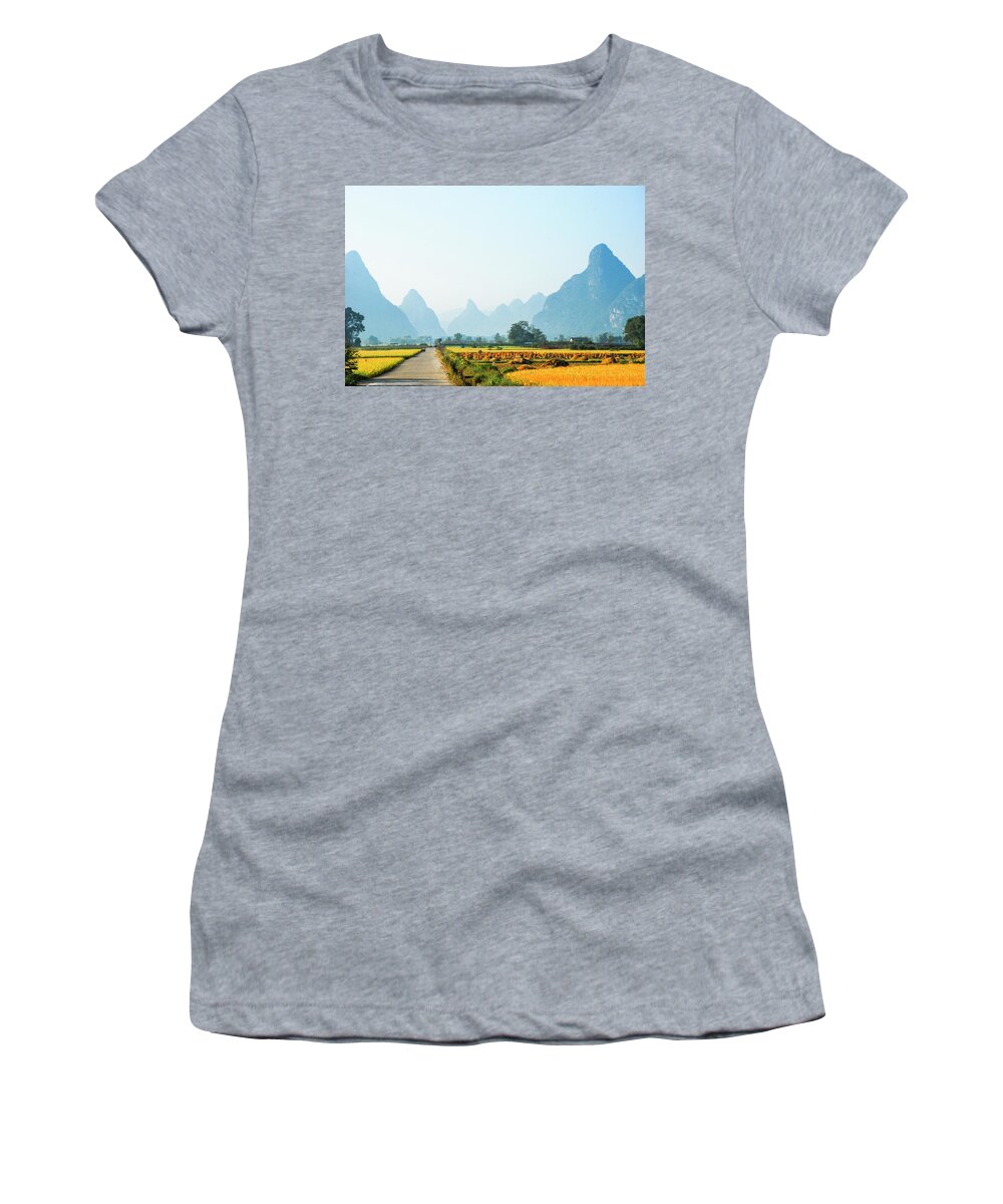 Rice Women's T-Shirt featuring the photograph Rice fields scenery in autumn by Carl Ning