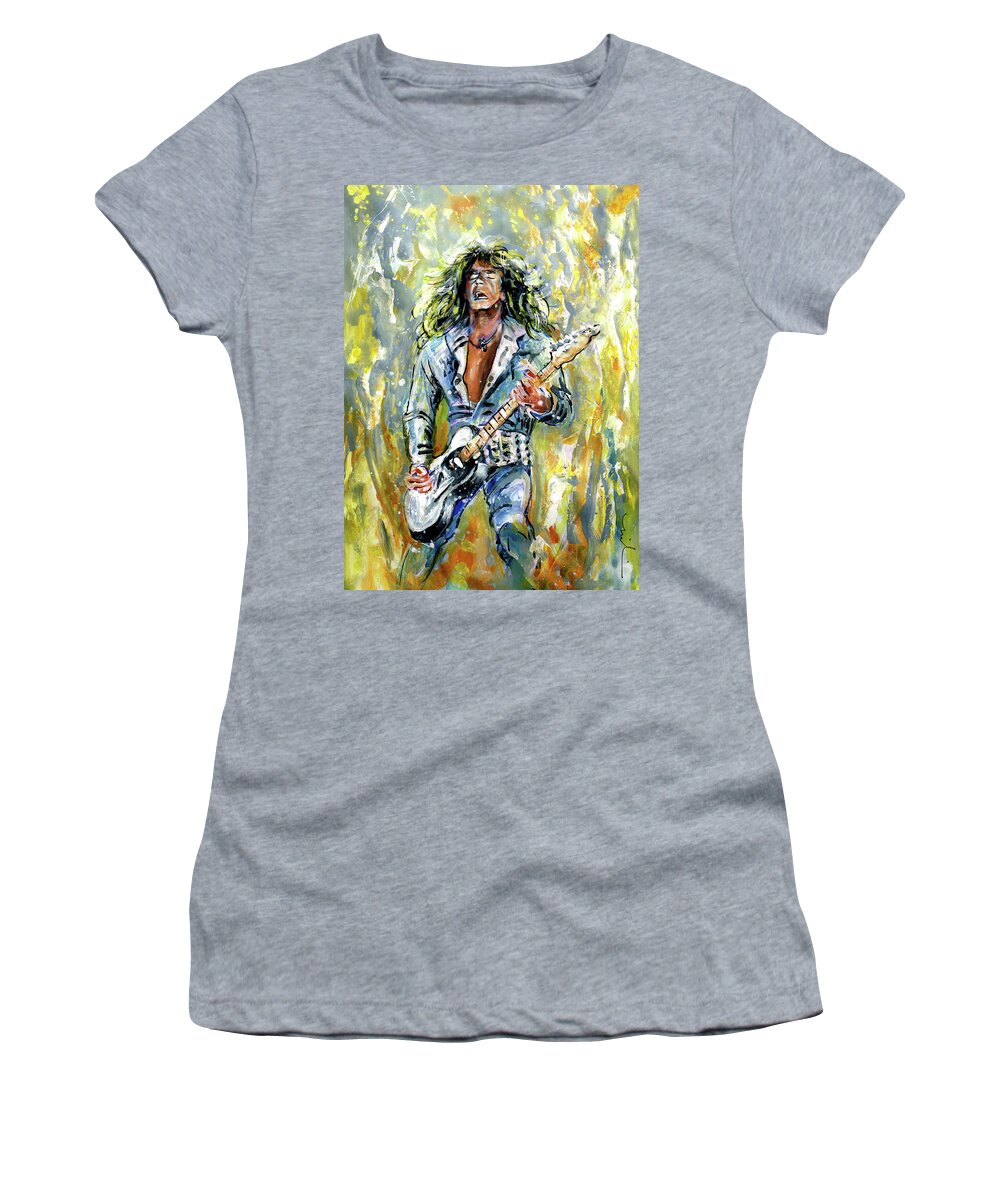 Music Women's T-Shirt featuring the painting Rick Parfitt by Miki De Goodaboom