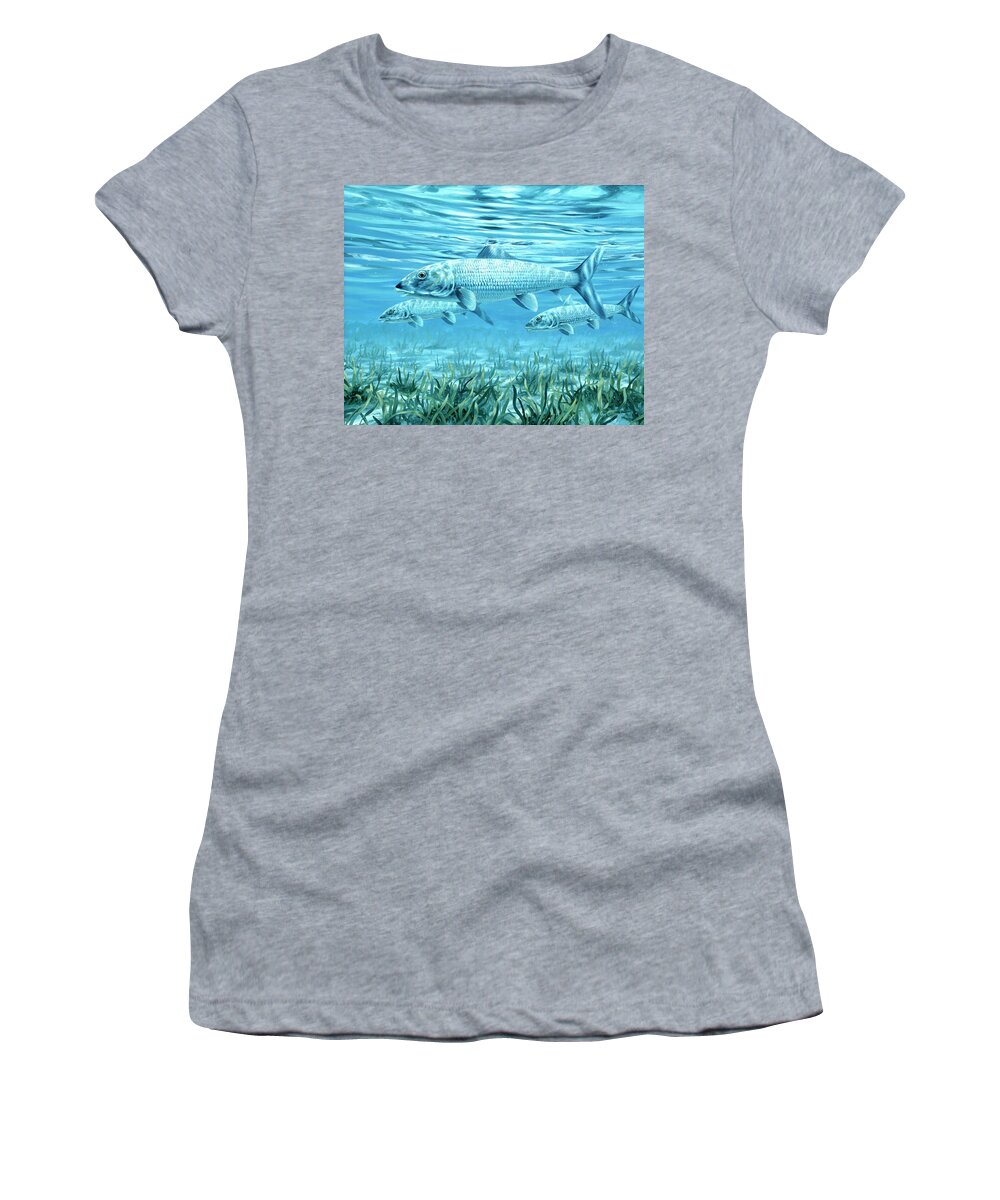 Bonefish Women's T-Shirt featuring the painting Ride the Tide by Guy Crittenden