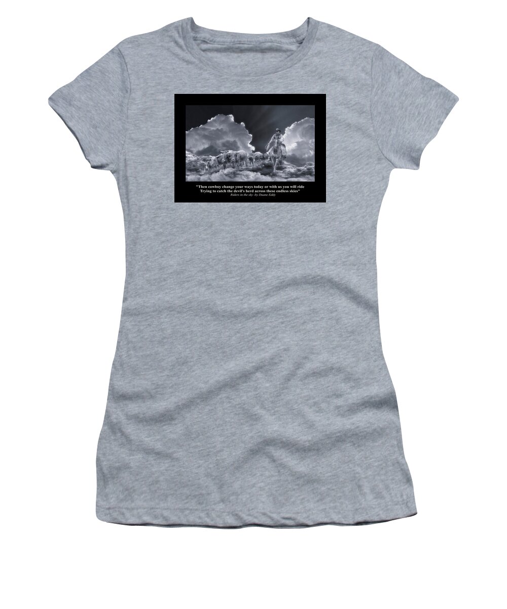 Spirit Women's T-Shirt featuring the digital art Riders in the Sky BW by Rick Mosher