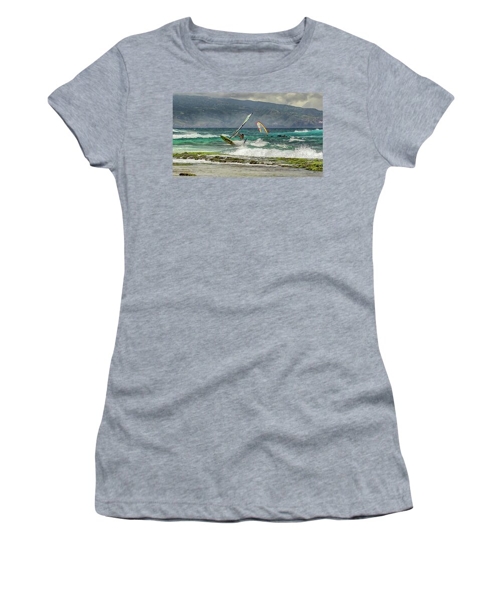 Hookipa Women's T-Shirt featuring the photograph Riders on the Storm by Susan Rissi Tregoning