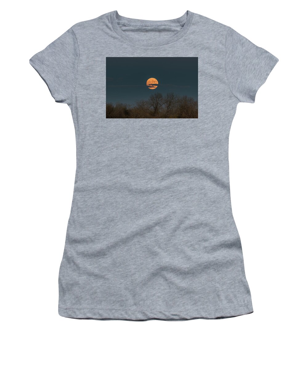 Moon Women's T-Shirt featuring the photograph Rising Supermoon in Colorado by Tony Hake