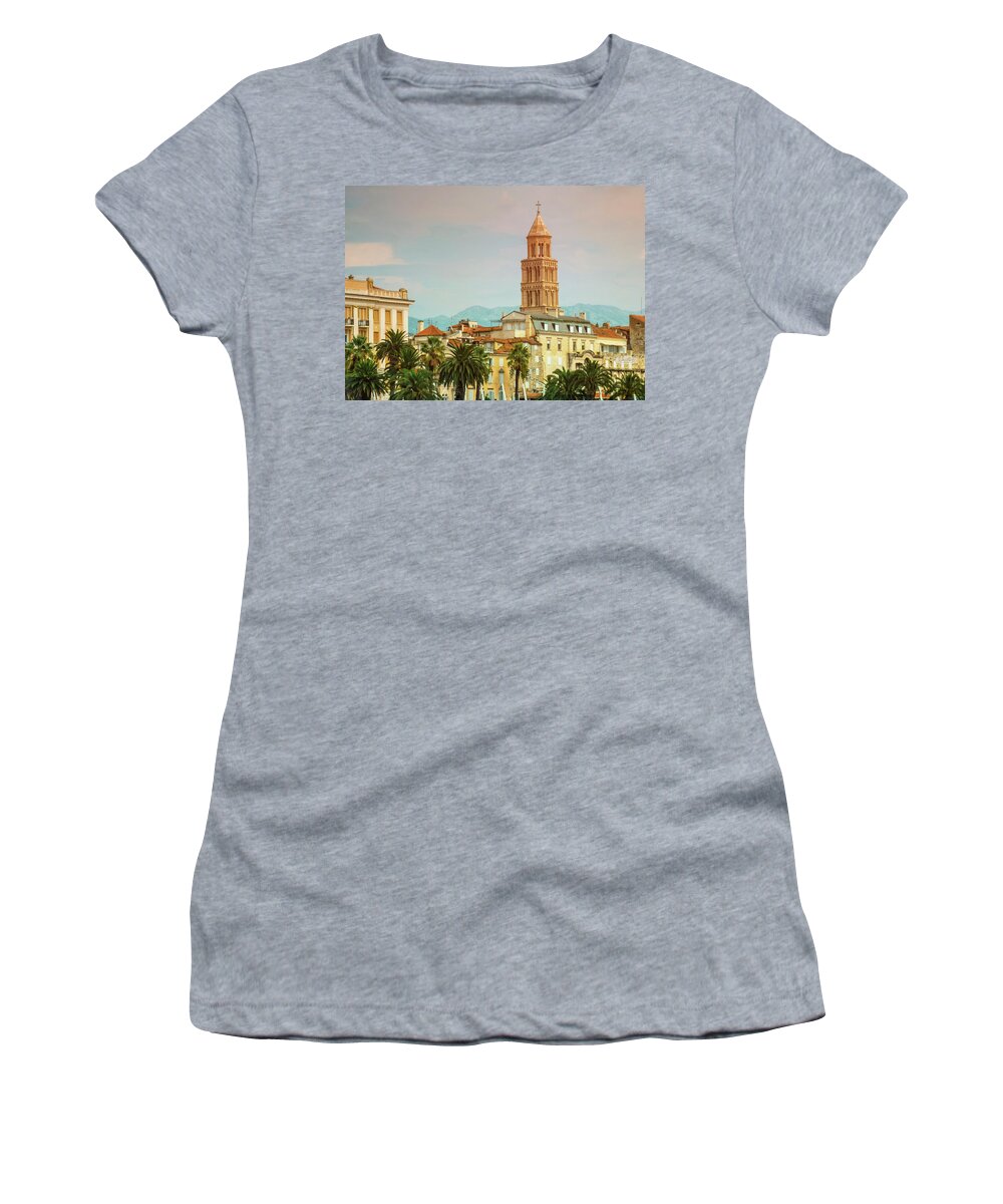 House Women's T-Shirt featuring the photograph Riva waterfront, houses and Cathedral of Saint Domnius, Dujam, D by Elenarts - Elena Duvernay photo