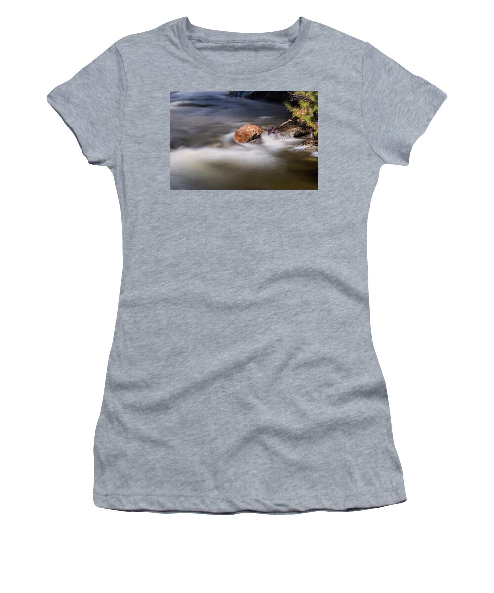 Autumn Birches Women's T-Shirt featuring the photograph River Rock by Tom Singleton