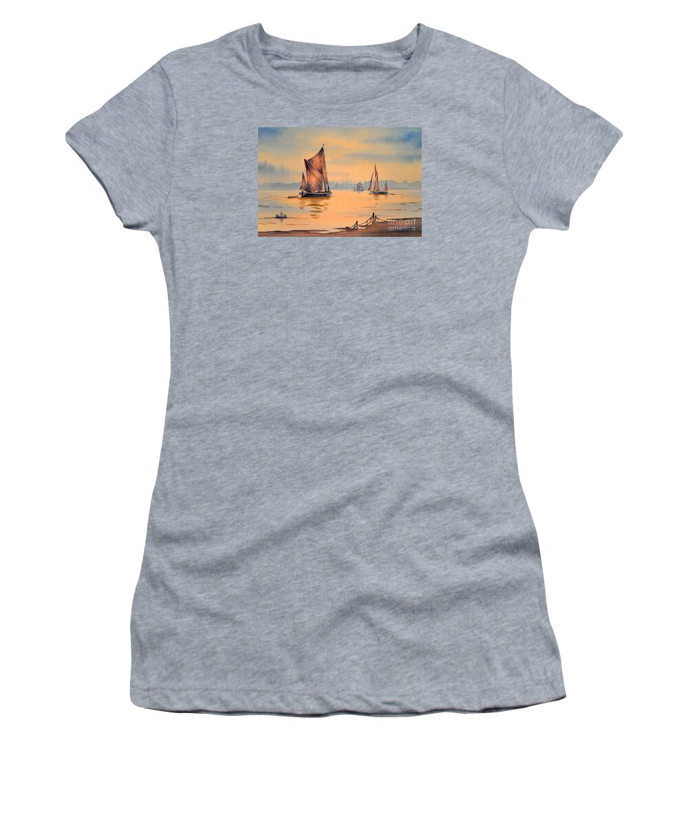 River Thames Women's T-Shirt featuring the painting River Thames At Greenwich London by Bill Holkham