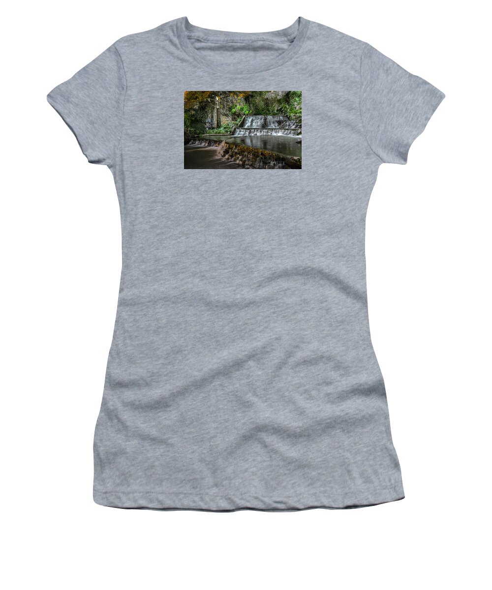 Tx Women's T-Shirt featuring the photograph Riverwalk Waterfall by David Meznarich