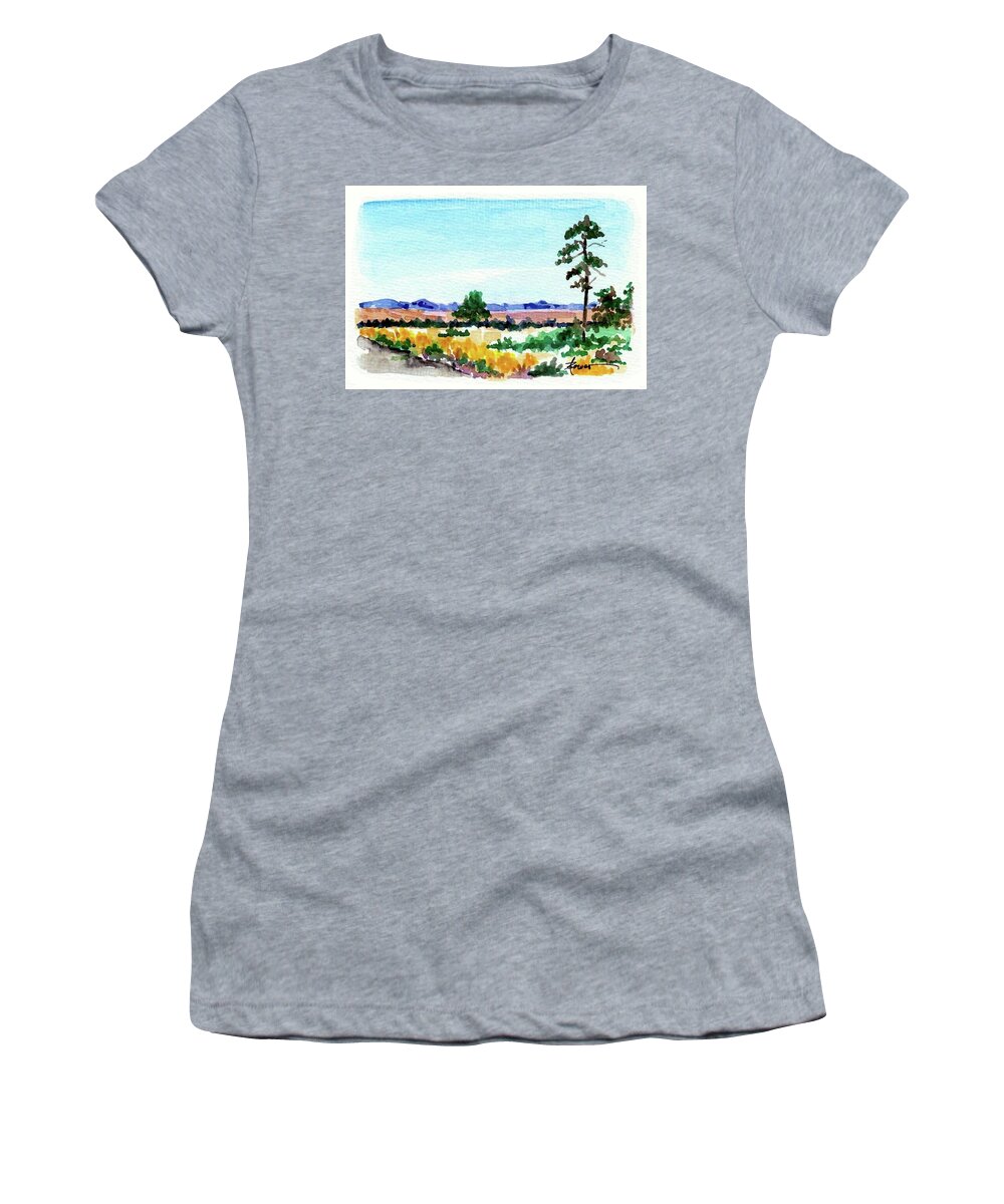 Chamisa Women's T-Shirt featuring the painting Roadside Chamisa by Adele Bower