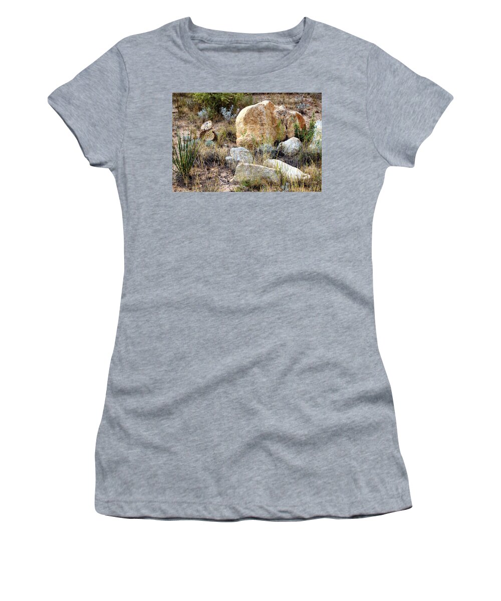 Sunrise Women's T-Shirt featuring the photograph Rock and Cacti Garden by Tikvah's Hope