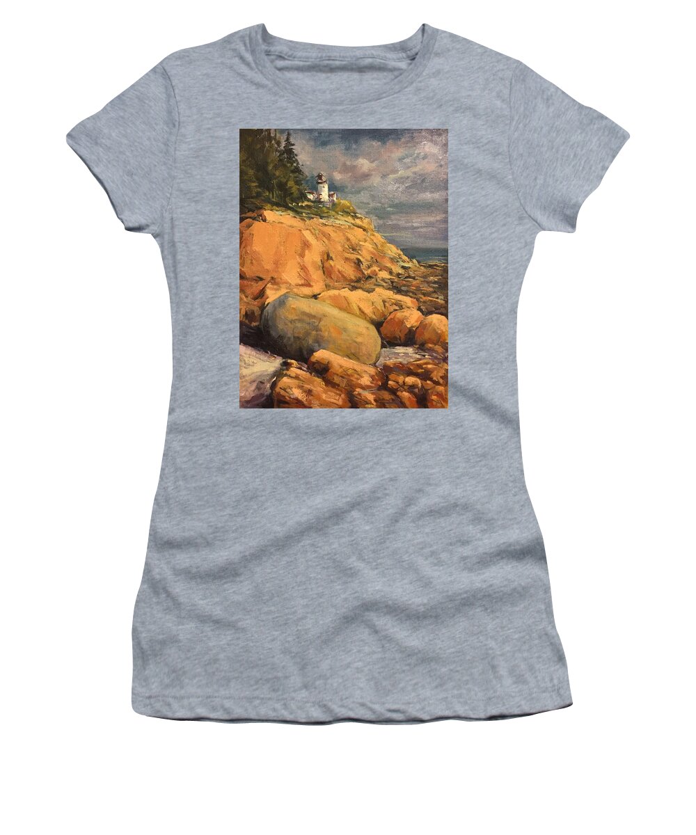 Oil Women's T-Shirt featuring the painting Rocky Lighthouse by Vlad Duchev