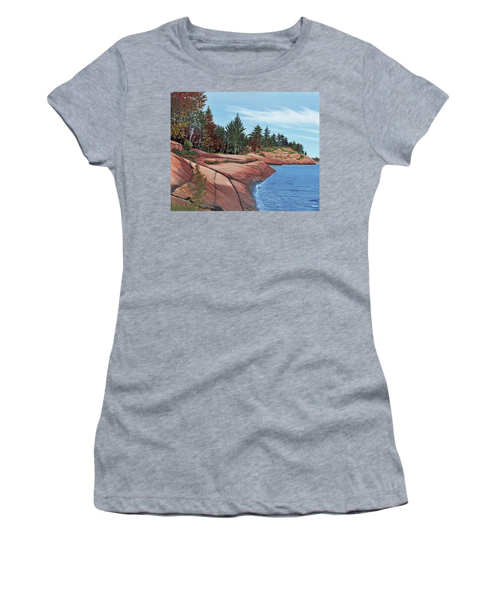 River Women's T-Shirt featuring the painting Rocky River Shore by Kenneth M Kirsch