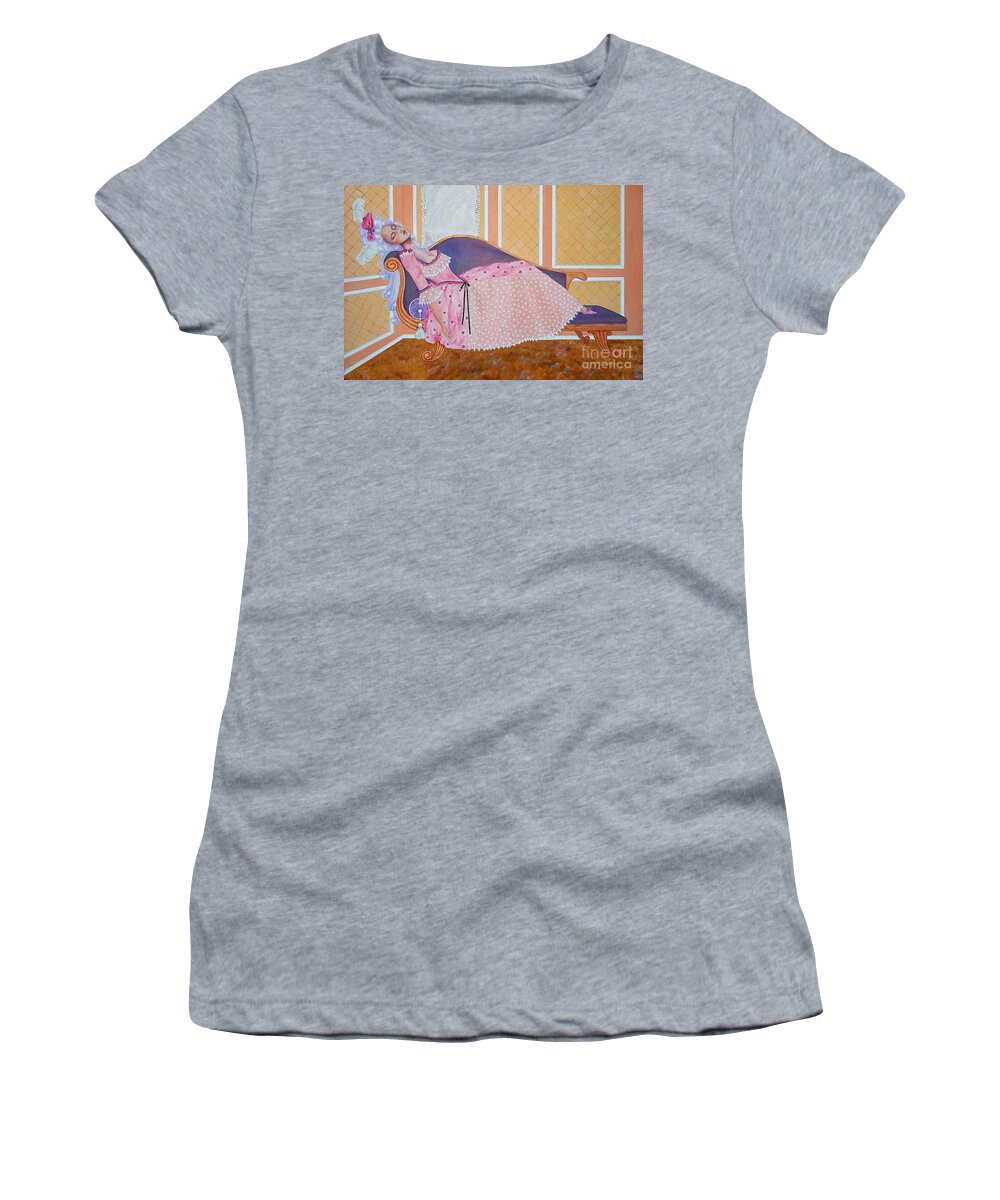 Rococo Women's T-Shirt featuring the painting Rococo Coquette -- Mme. Pompadour, #2 in Famous Flirts Series by Jayne Somogy