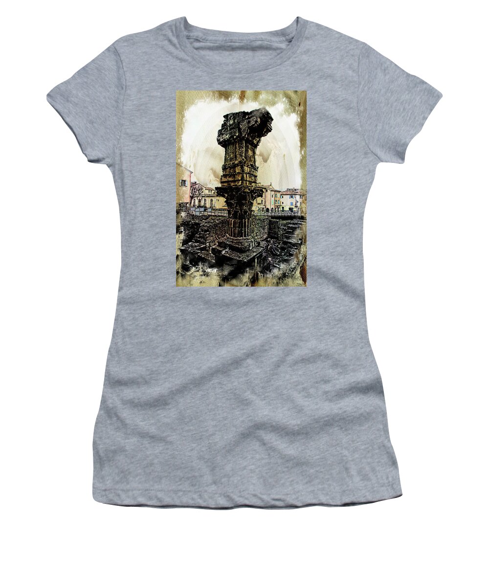 Roman Women's T-Shirt featuring the photograph Roman Column Orange, France by Hugh Smith