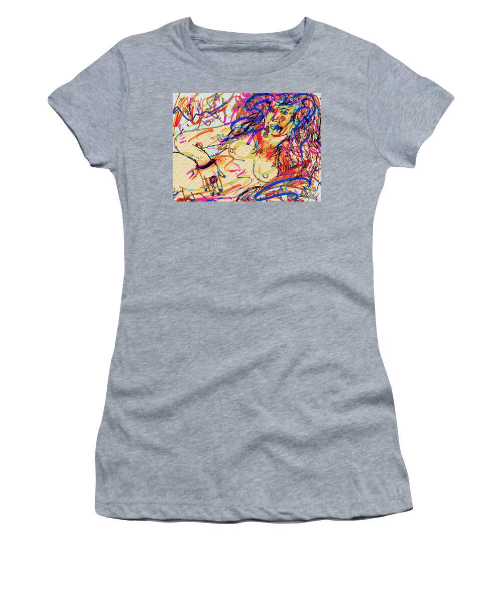Nude Women's T-Shirt featuring the drawing Romantic Nude by Natalie Holland