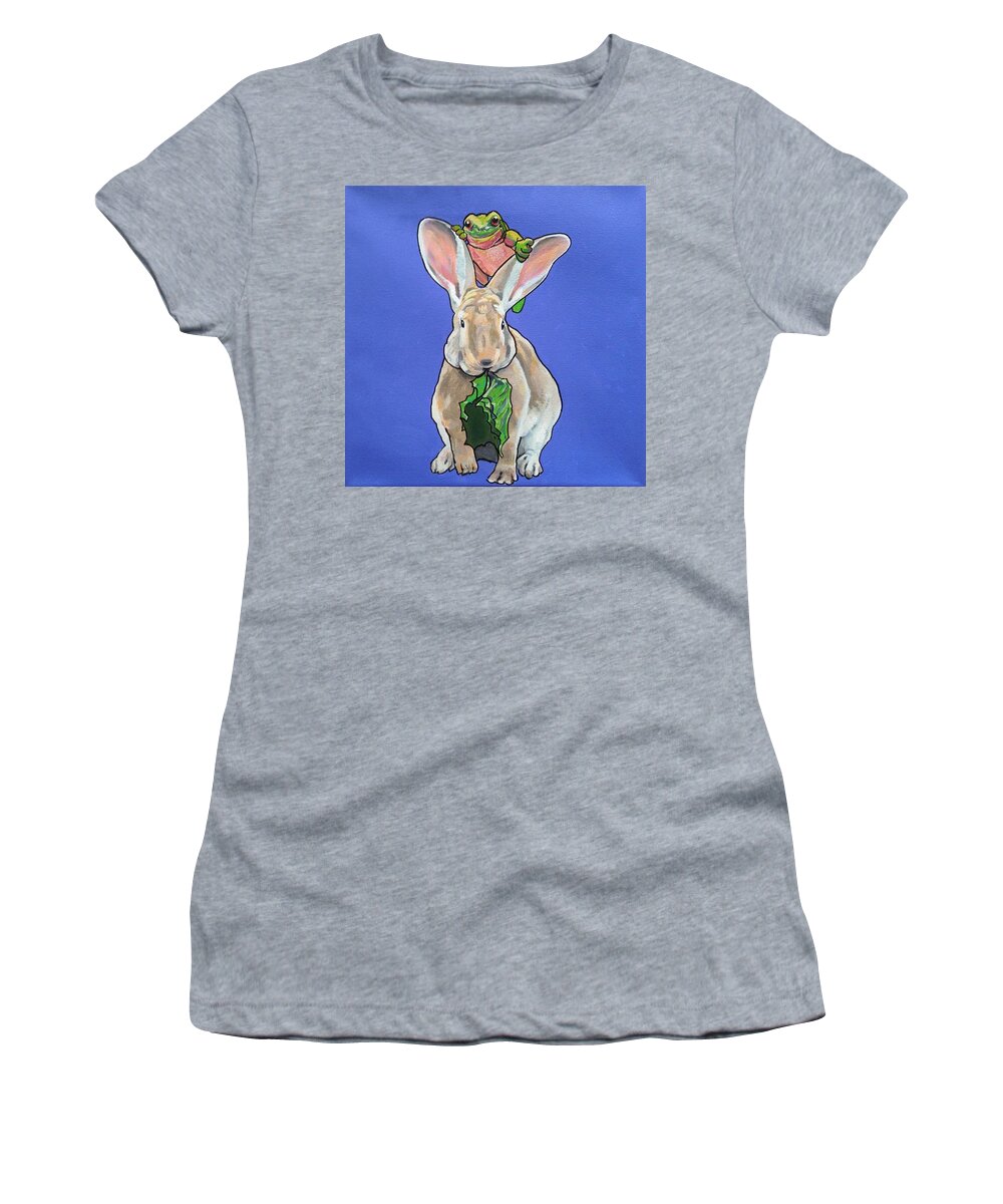 Rabbit And Frog Women's T-Shirt featuring the painting Ronnie the Rabbit by Sharon Cromwell