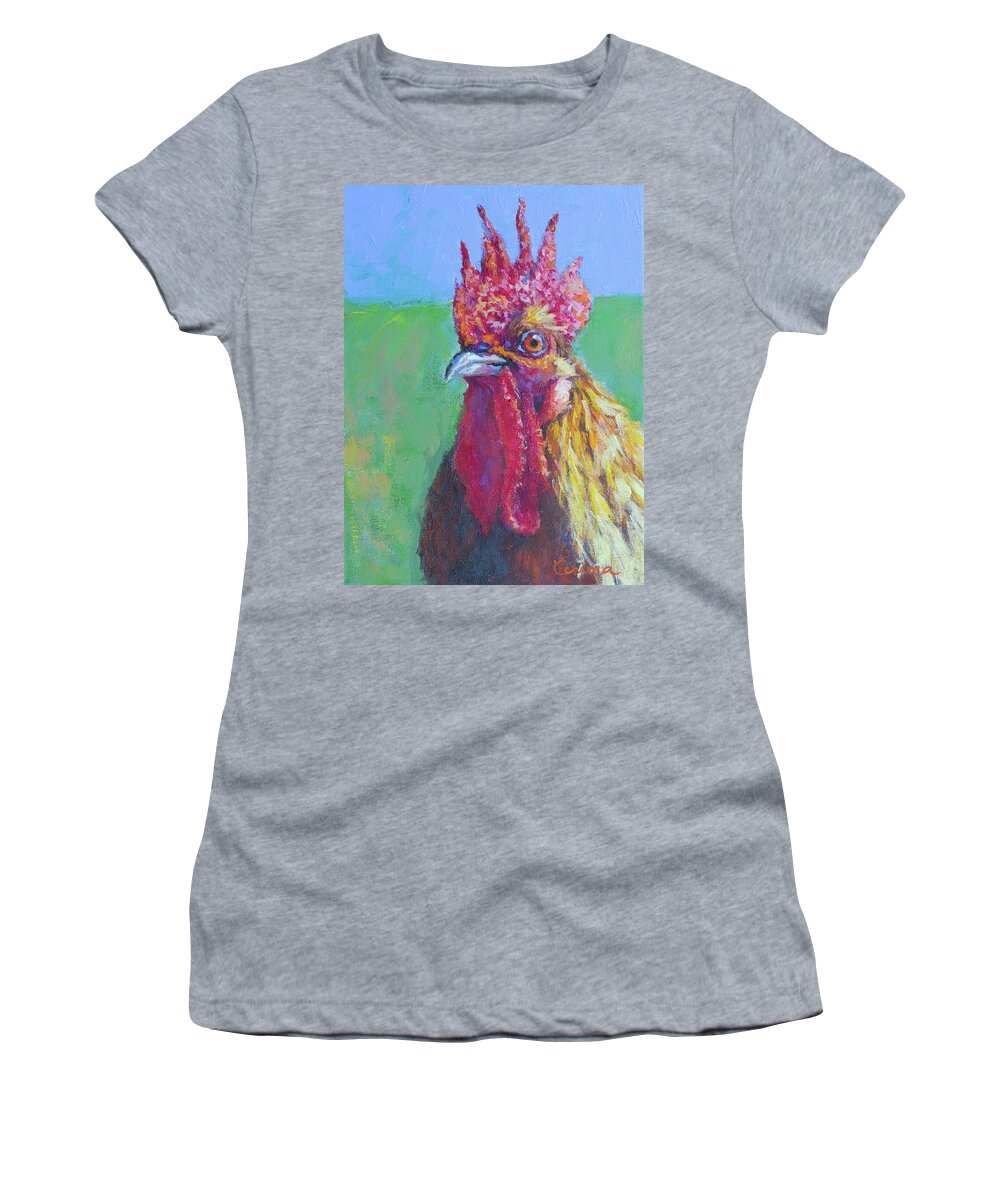 Rooster Women's T-Shirt featuring the painting Rooster No. 1 by Kerima Swain