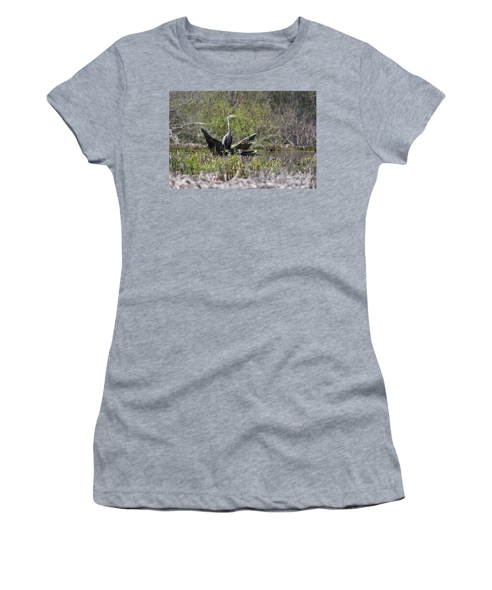 Heron Women's T-Shirt featuring the photograph Roseland Lake Great Blue Heron by Neal Eslinger