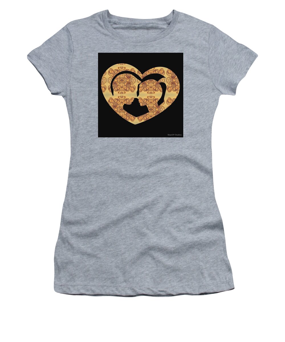 Love Women's T-Shirt featuring the mixed media Roses, Hearts, and a Kiss by Mastiff Studios
