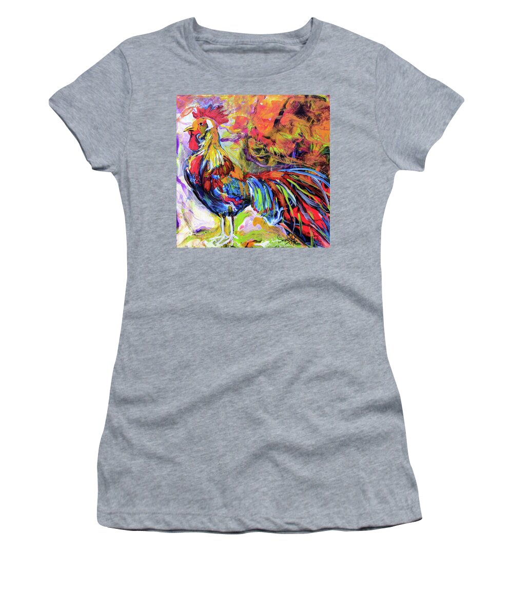 Rooster Women's T-Shirt featuring the painting Rooster by Sarabjit Singh