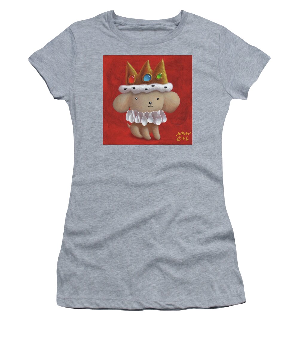 Chris Miles Puppy King Prince Crown Women's T-Shirt featuring the painting Royal Pup by Chris Miles