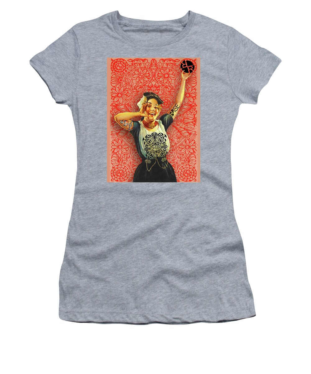 Hand Women's T-Shirt featuring the mixed media Rubino Rise Woman by Tony Rubino